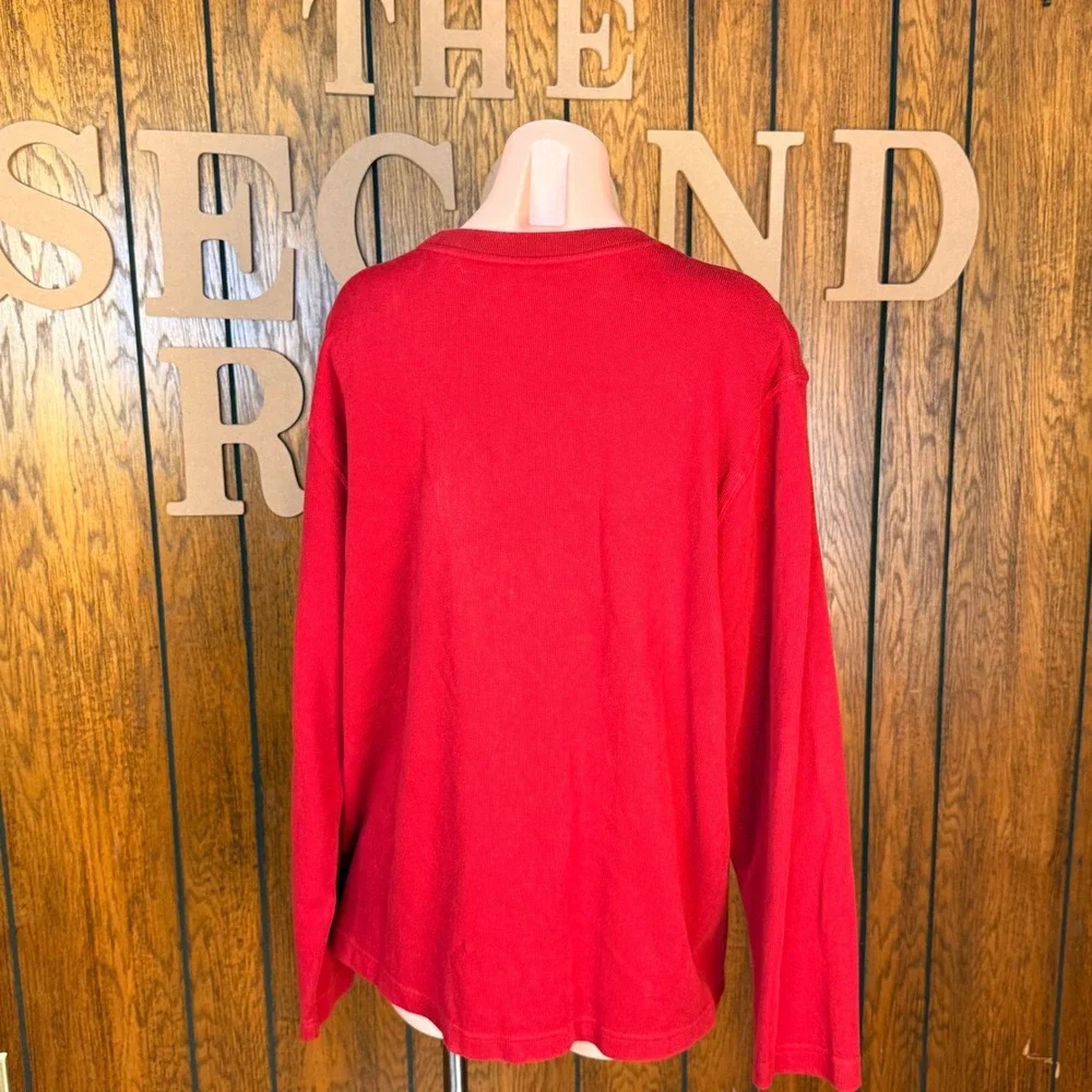 Faded Glory Thermal Shirt Mens XL Red Long Sleeve Stripe Waffle Knit Cotton Y2K - Picture 4 of 5